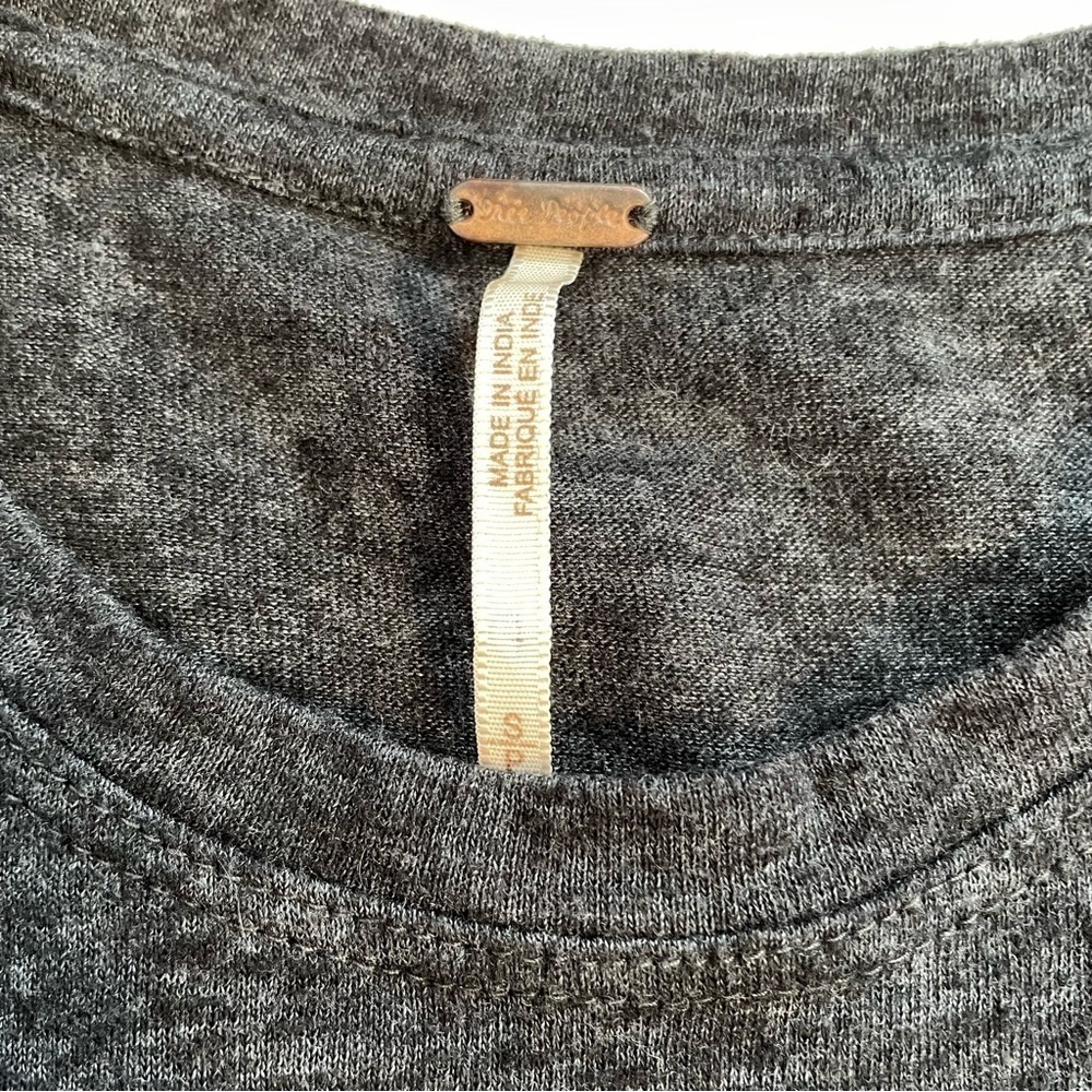 Free People Marcy Tank Charcoal Gray Blue Embroidered Details Boho Shirt Sz SM - Picture 7 of 15